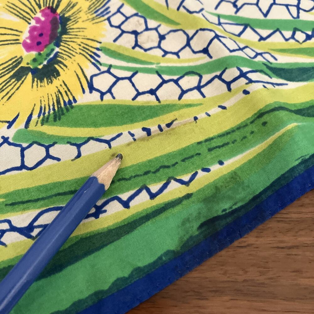 Vtg 1930's Silky Scarf Art Deco Floral Bee's Colorful Hand Rolled Blue MCM Rare - Picture 8 of 16